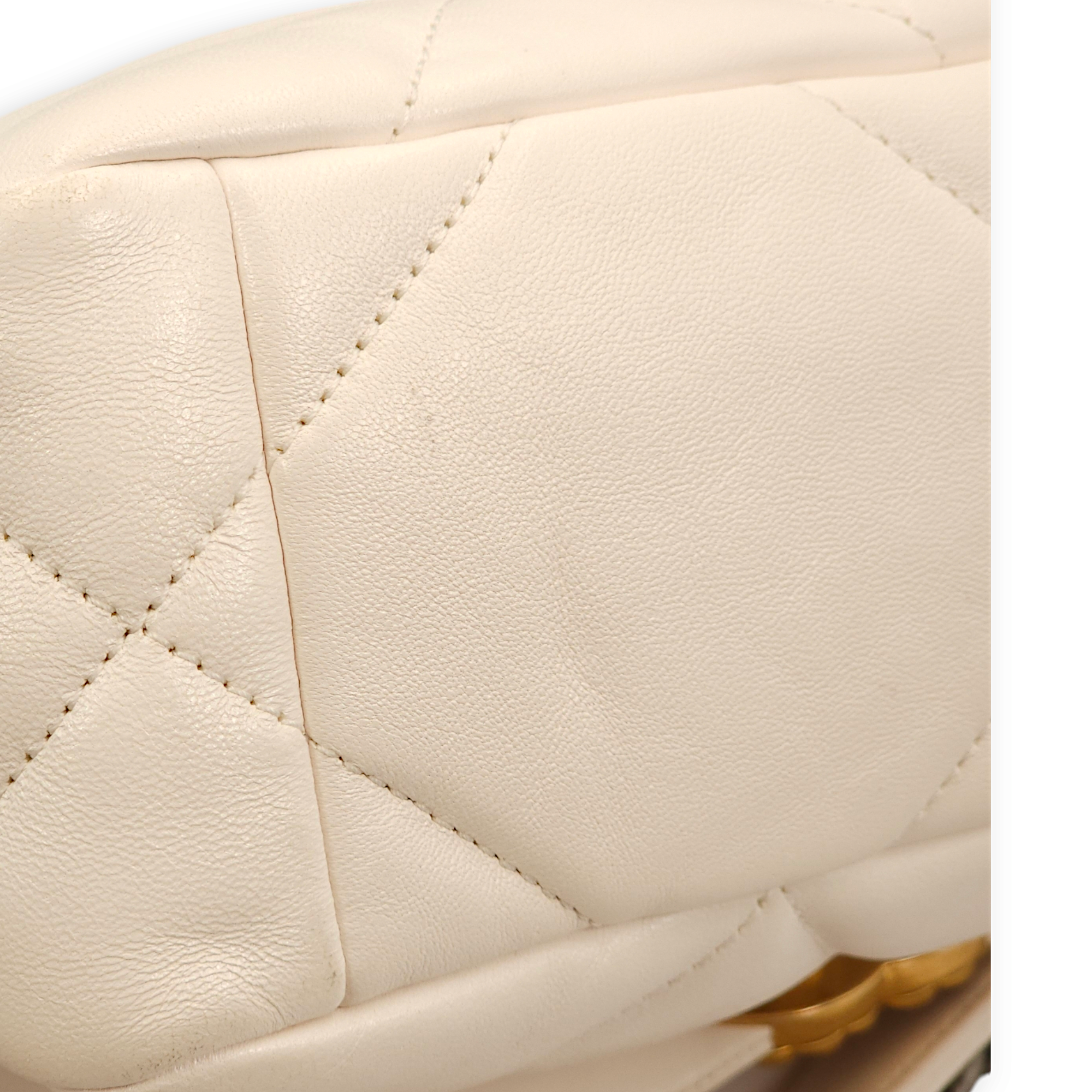 S19 Flap Small White Shoulder Bag in Lambskin, 3-Tone hardware