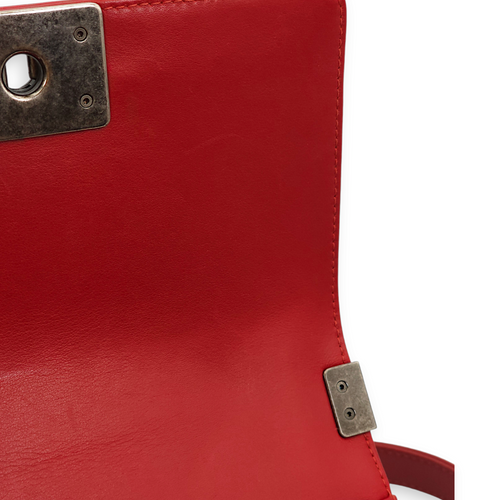 Quilted Le Boy (20cm) Small Red Shoulder Bag in Lambskin, Ruthenium hardware