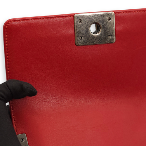 Quilted Le Boy (20cm) Small Red Shoulder Bag in Lambskin, Ruthenium hardware