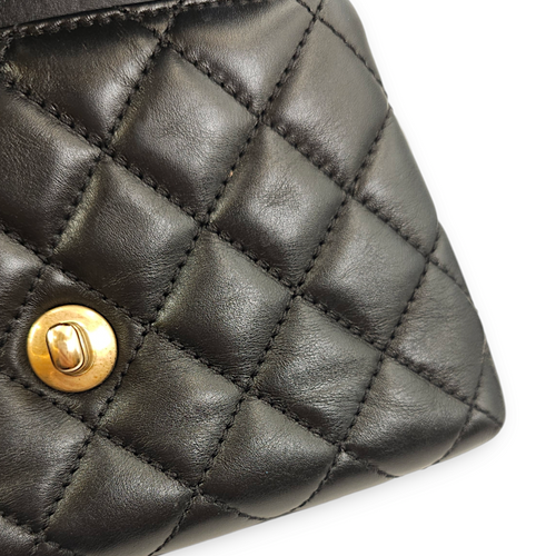 Quilted Coco Mini Black Top Handle Bag in Calfskin, Gold hardware