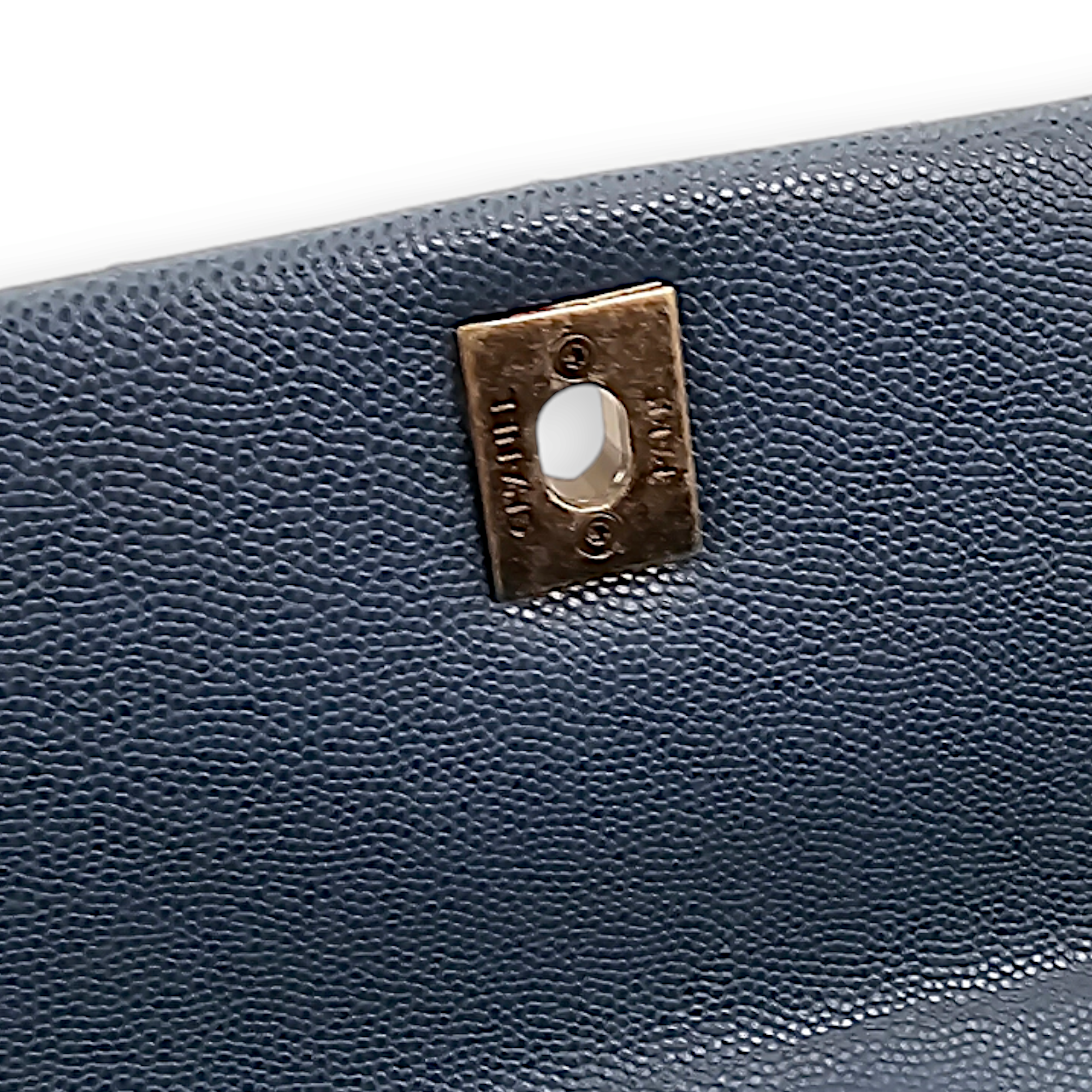 Quilted CoCo Small Blue Top Handle Bag in Caviar Leather, Ruthenium hardware