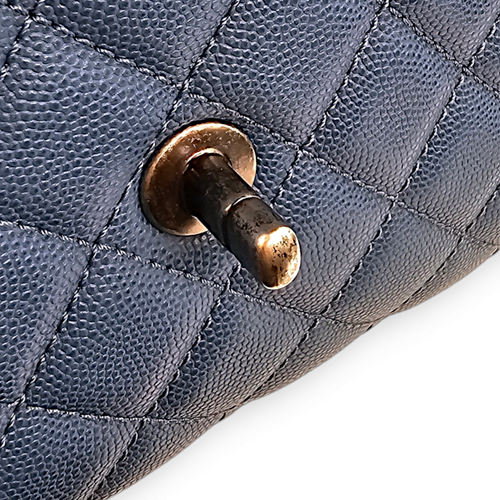 Quilted CoCo Small Blue Top Handle Bag in Caviar Leather, Ruthenium hardware