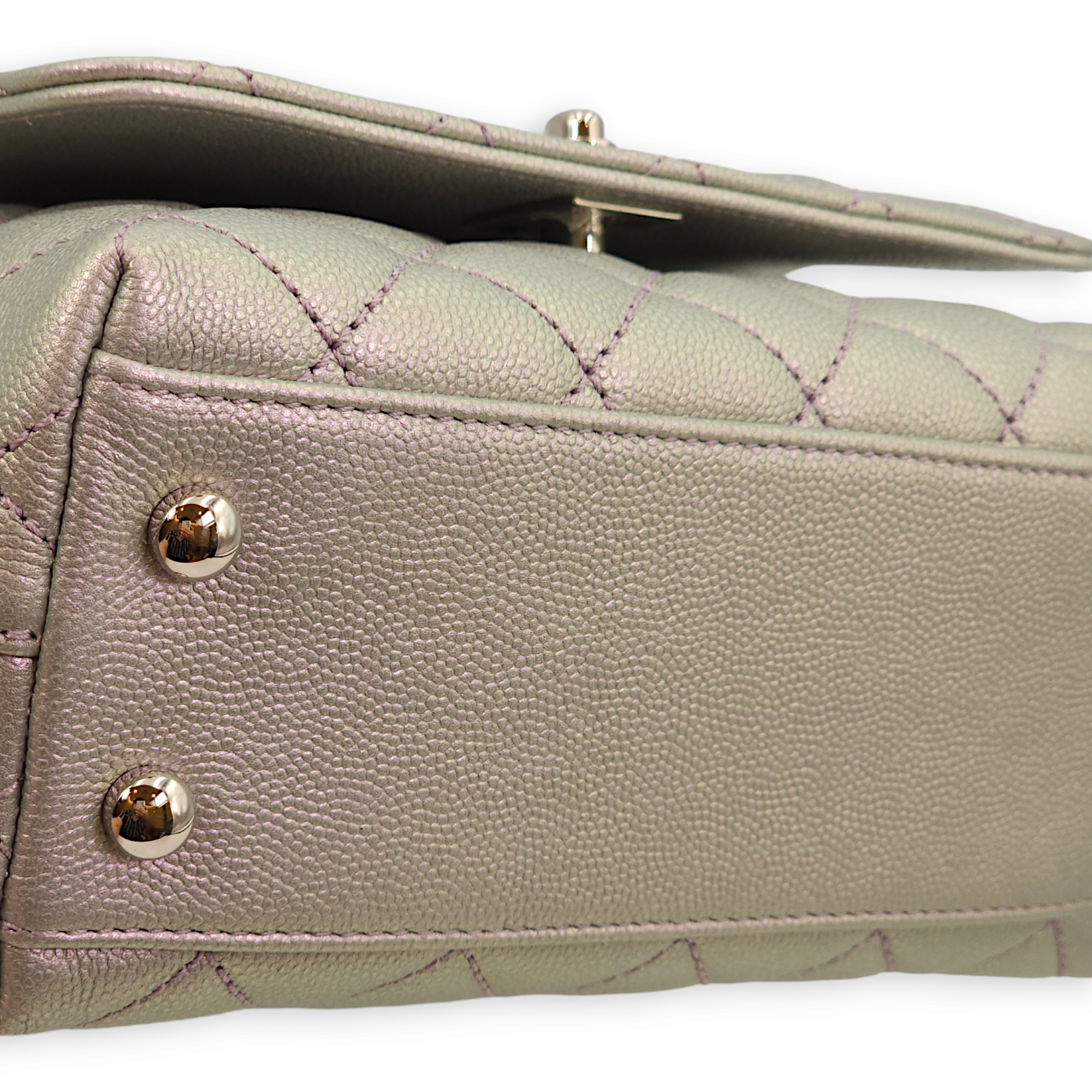 Quilted CoCo Mini Iridescent Purple Top Handle Bag in Caviar Leather, 3-Tone hardware