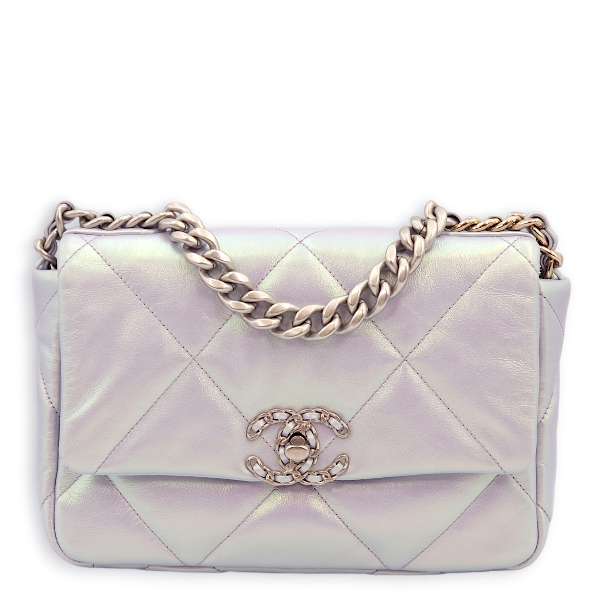 S19 Flap Small Indescent Purple Shoulder Bag in Lambskin, 3-Tone hardware