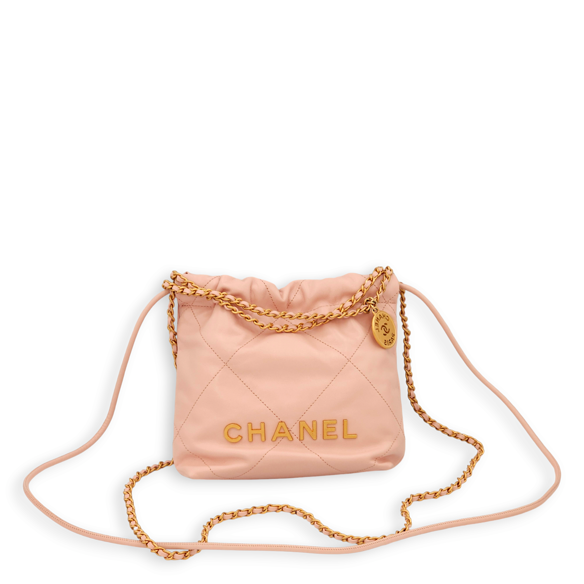 22 Mini Light Pink Tote Bag in Calfskin, Gold hardware