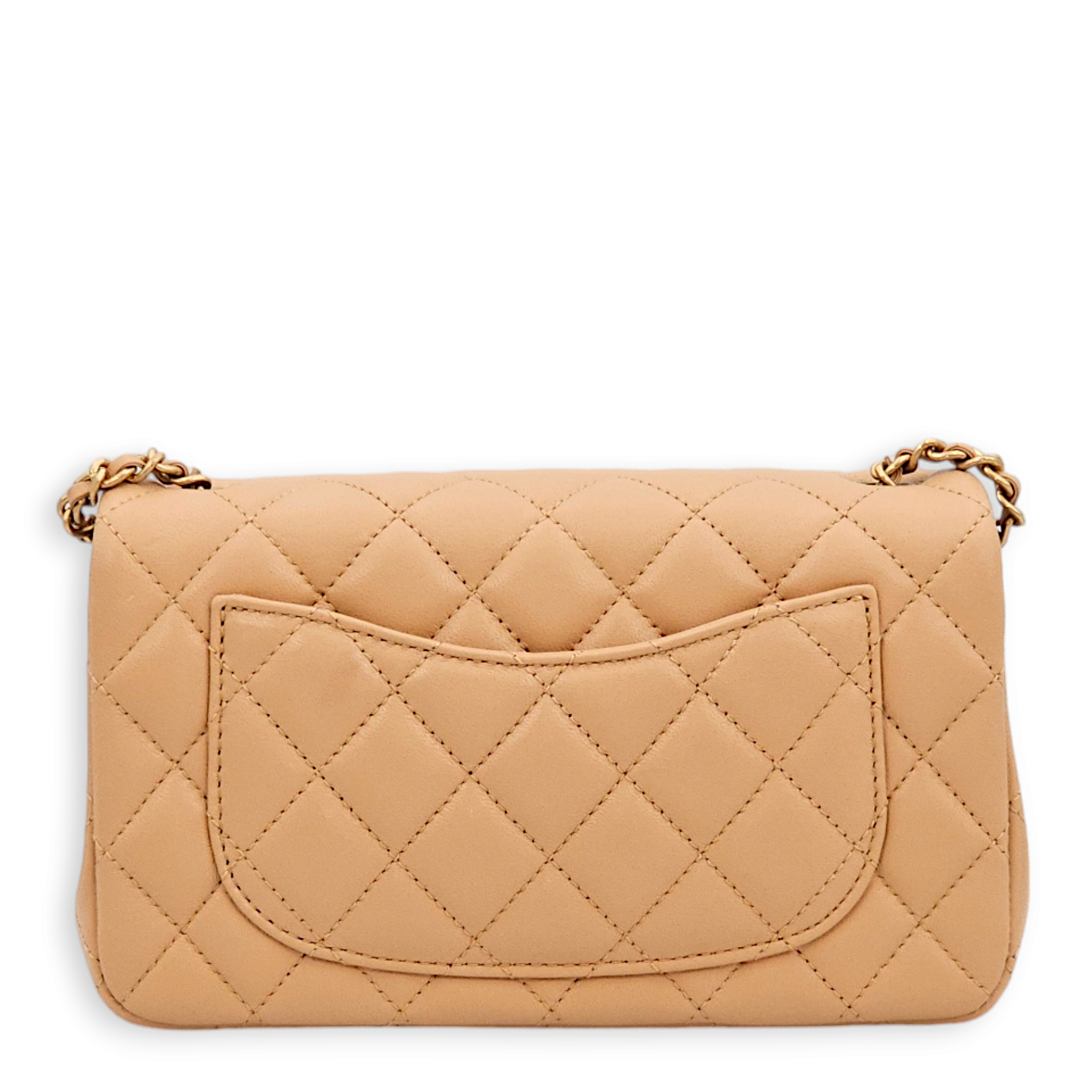 Pearl Crush Rectangle Mini Caramel Crossbody Bag in Lambskin, Gold hardware