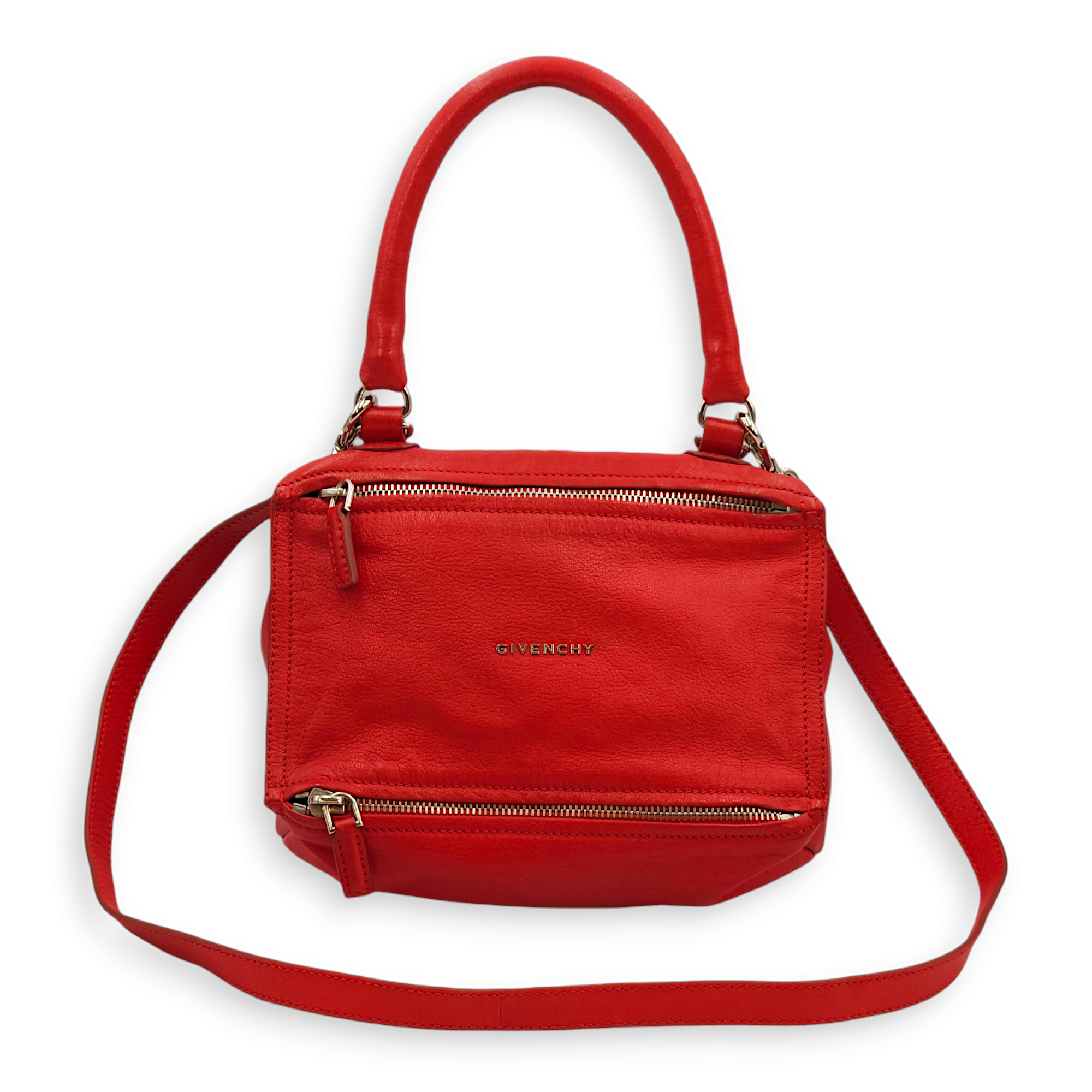 Pandora Red Crossbody Bag in Chevre Leather, Palladium hardware