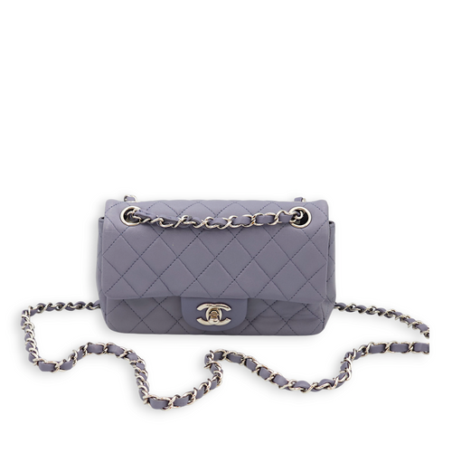 Quilted Rectangle Mini Purple Crossbody Bag in Lambskin, Palladium hardware