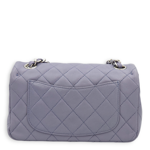 Quilted Rectangle Mini Purple Crossbody Bag in Lambskin, Palladium hardware