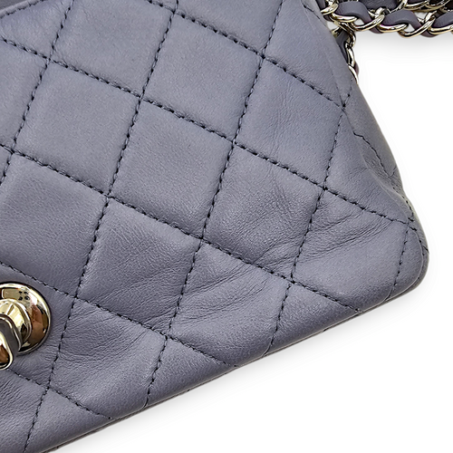 Quilted Rectangle Mini Purple Crossbody Bag in Lambskin, Palladium hardware