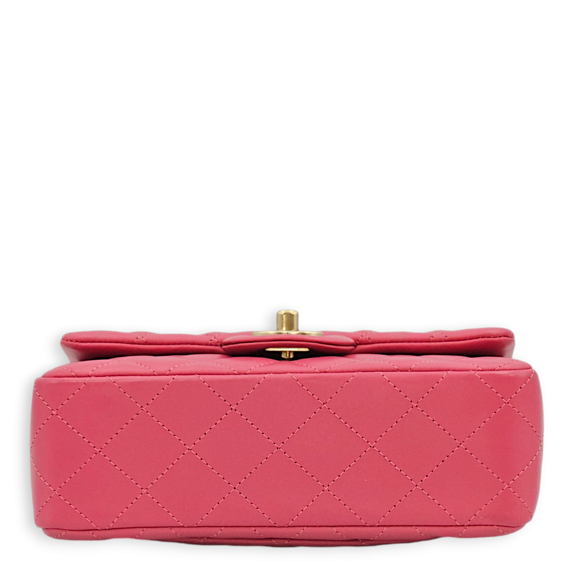 Classic Rectangle Mini Pink Crossbody Bag in Lambskin, Gold hardware