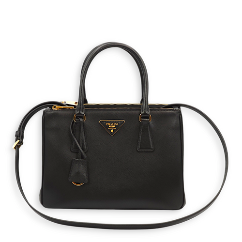 Saffiano Lux Black Top Handle Bag in Saffiano Leather, Gold hardware