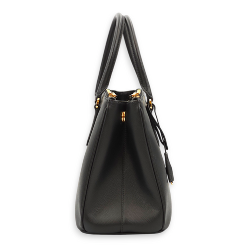 Saffiano Lux Black Top Handle Bag in Saffiano Leather, Gold hardware