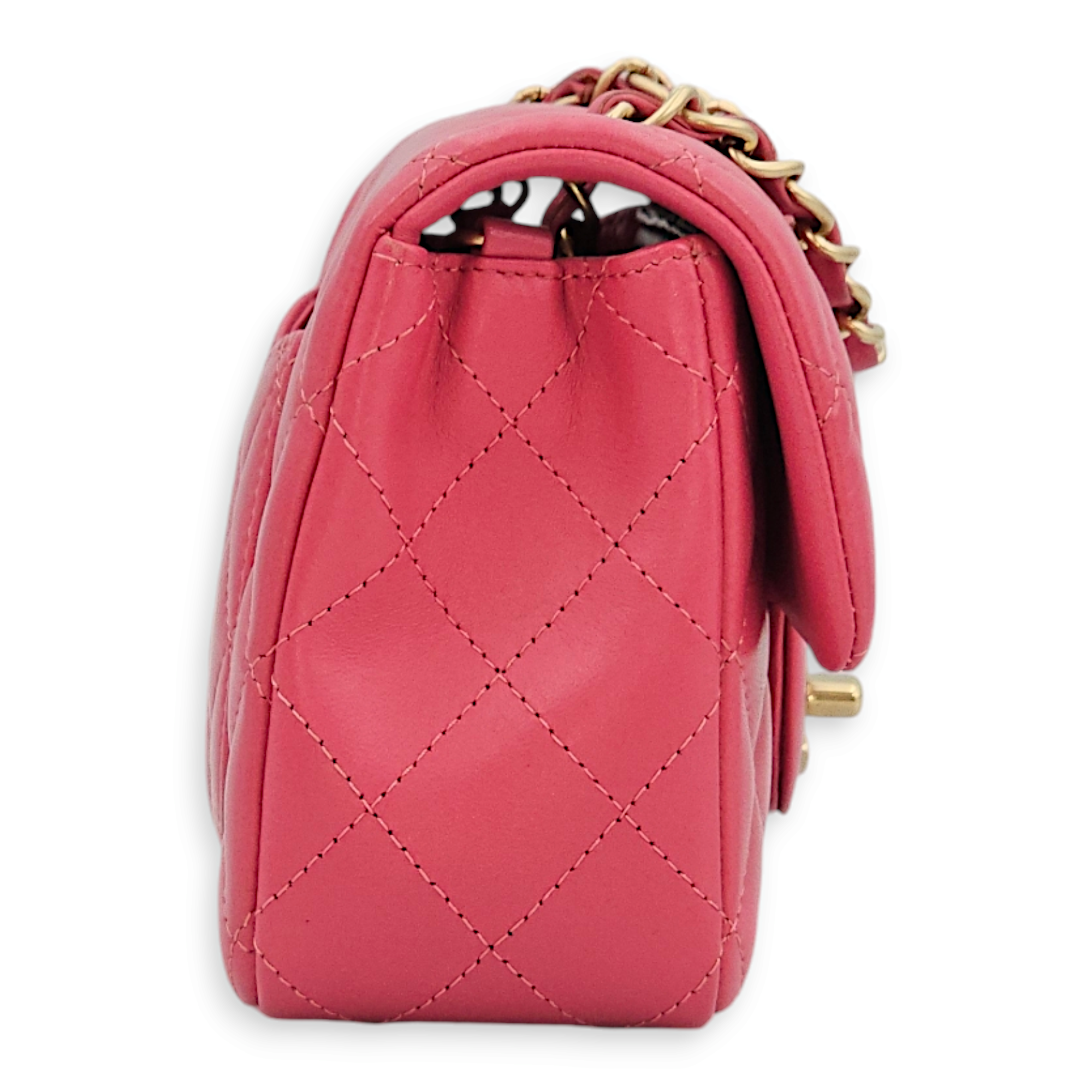 Classic Rectangle Mini Pink Crossbody Bag in Lambskin, Gold hardware