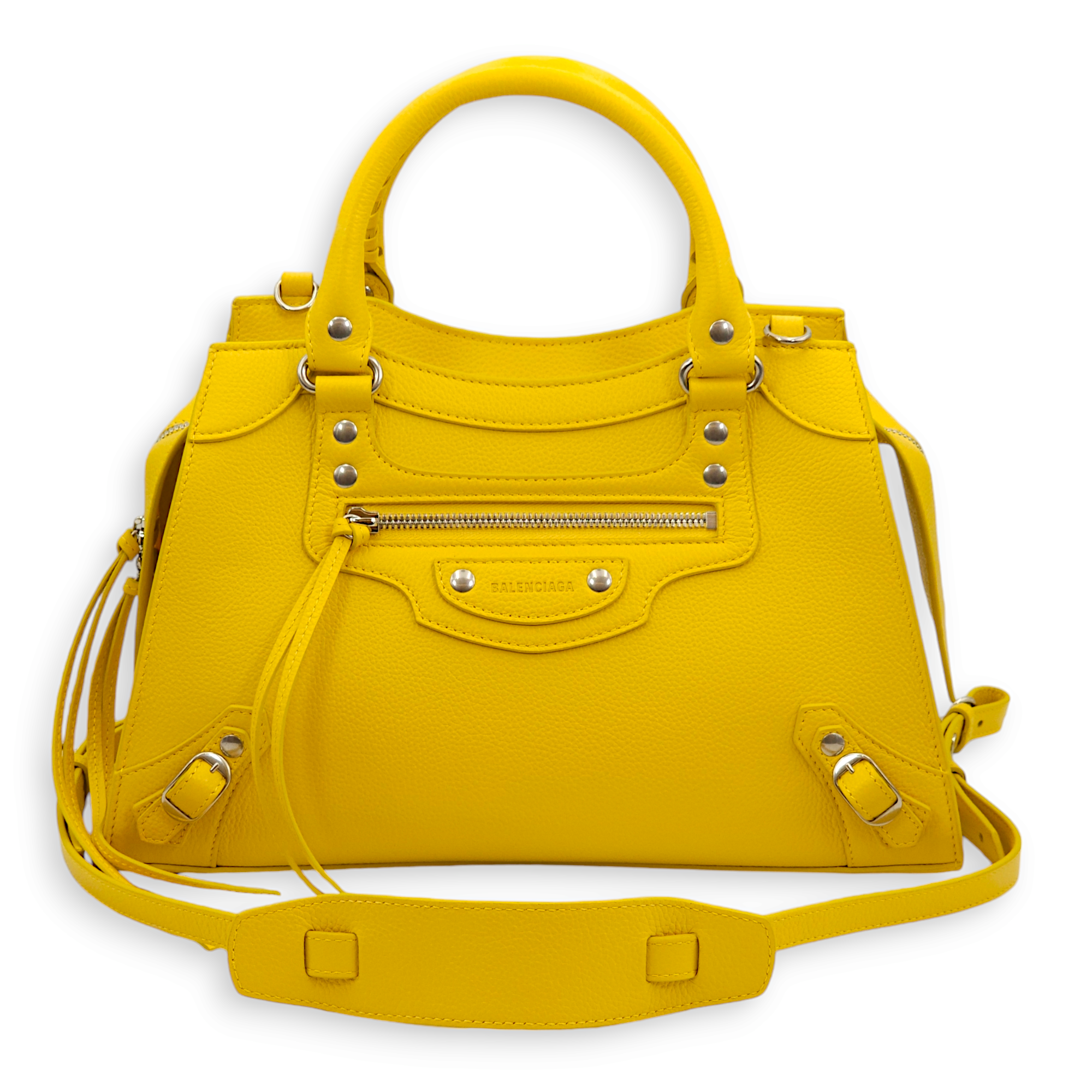 Classic Neo City Yellow Crossbody Bag in Calfskin, Palladium hardware