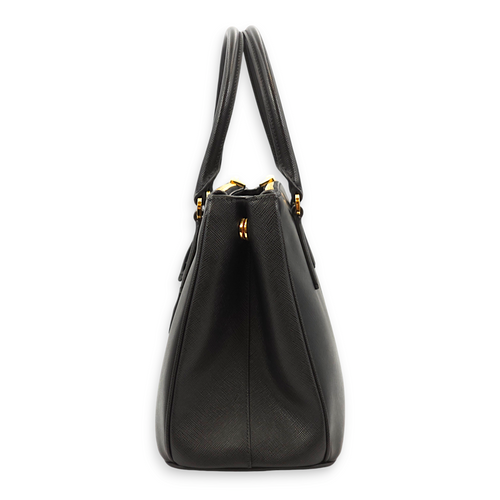 Saffiano Lux Black Top Handle Bag in Saffiano Leather, Gold hardware