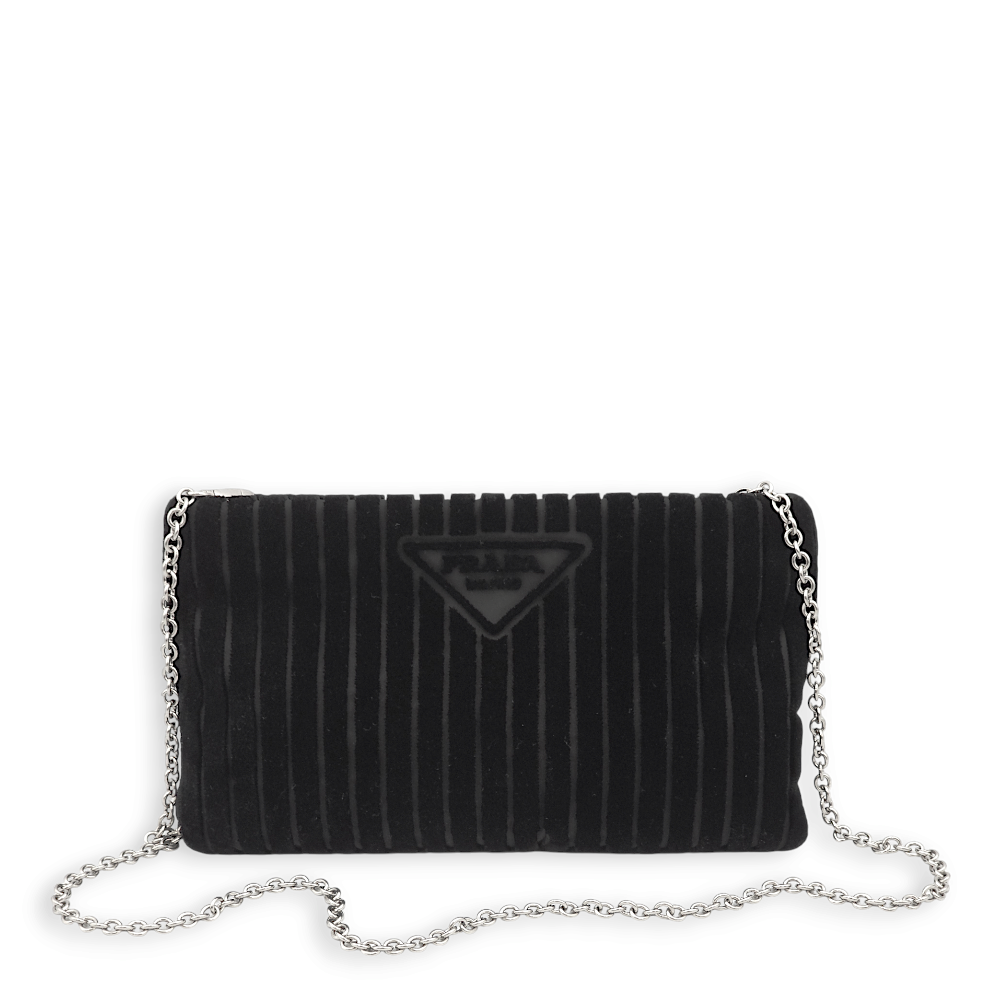 Pochette Black Crossbody Bag in Velvet, Palladium hardware