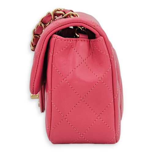 Classic Rectangle Mini Pink Crossbody Bag in Lambskin, Gold hardware