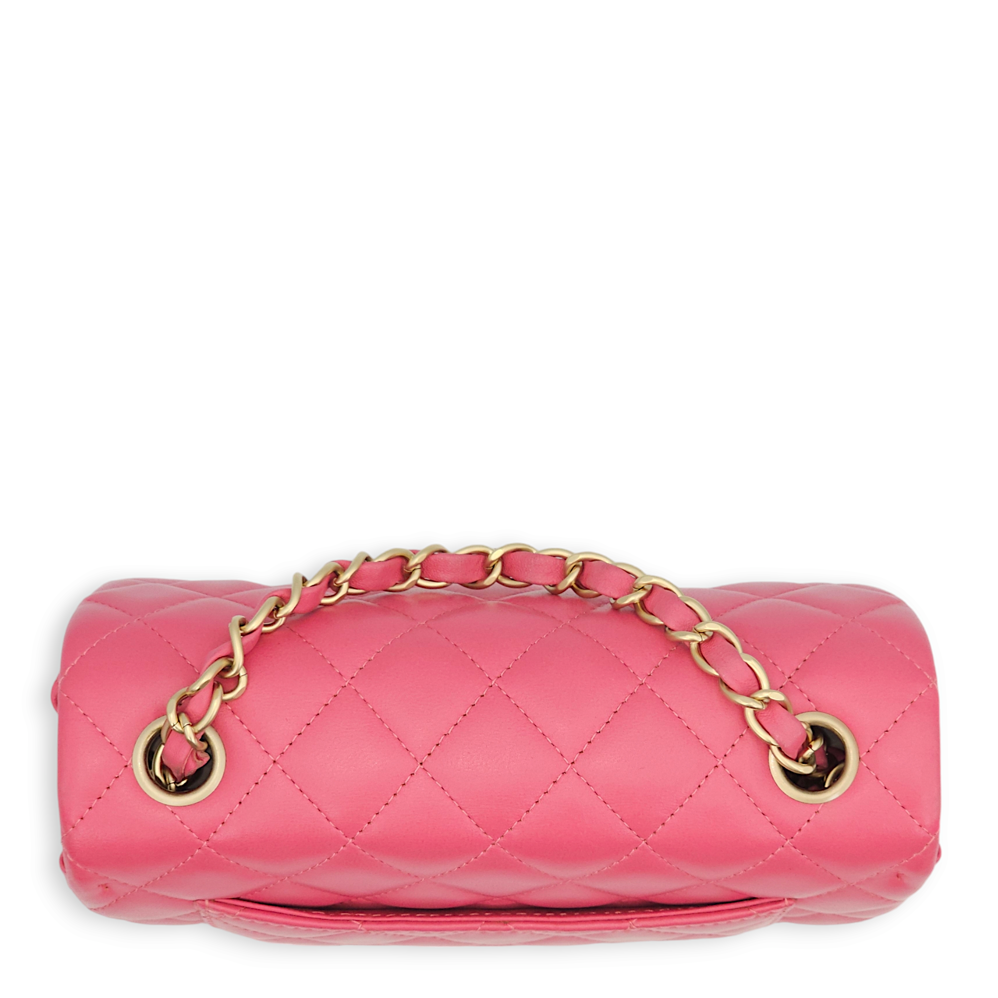 Classic Rectangle Mini Pink Crossbody Bag in Lambskin, Gold hardware