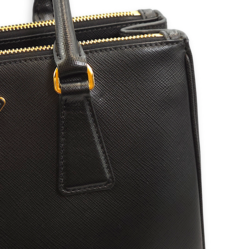 Saffiano Lux Black Top Handle Bag in Saffiano Leather, Gold hardware