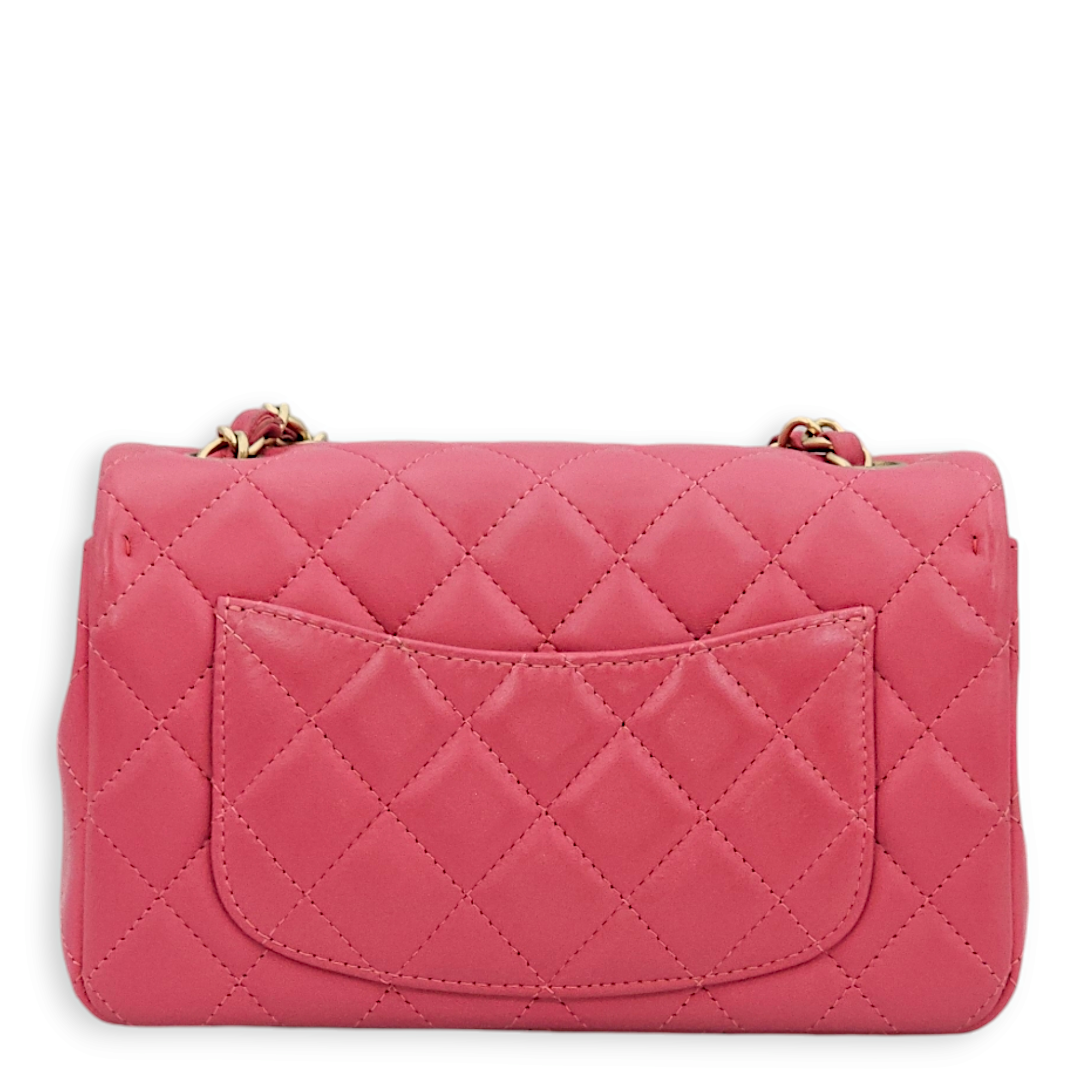 Classic Rectangle Mini Pink Crossbody Bag in Lambskin, Gold hardware