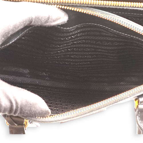 Saffiano Lux Black Top Handle Bag in Saffiano Leather, Gold hardware