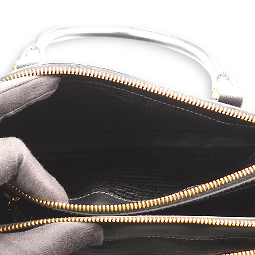 Saffiano Lux Black Top Handle Bag in Saffiano Leather, Gold hardware