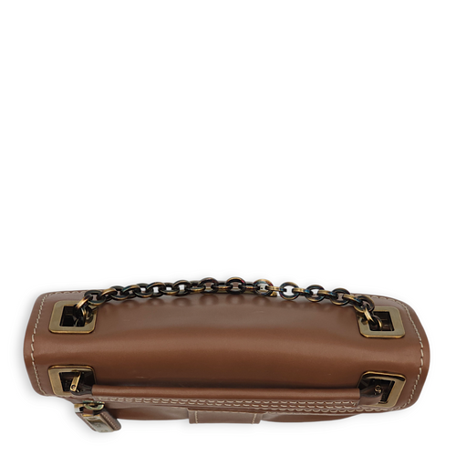 Metro Micro Brown Crossbody Bag in Calfskin, Gold hardware