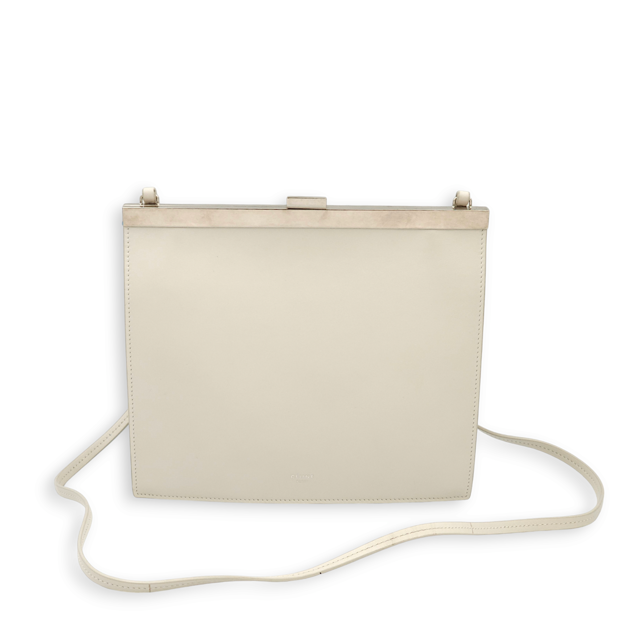 Clasp Mini White Crossbody Bag in Calfskin, Palladium hardware