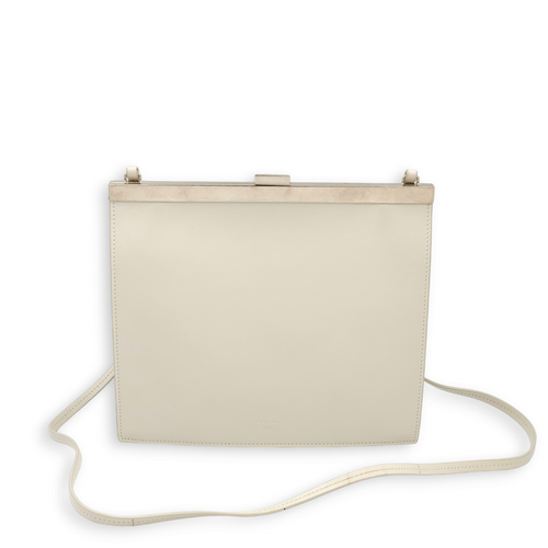 Clasp Mini White Crossbody Bag in Calfskin, Palladium hardware