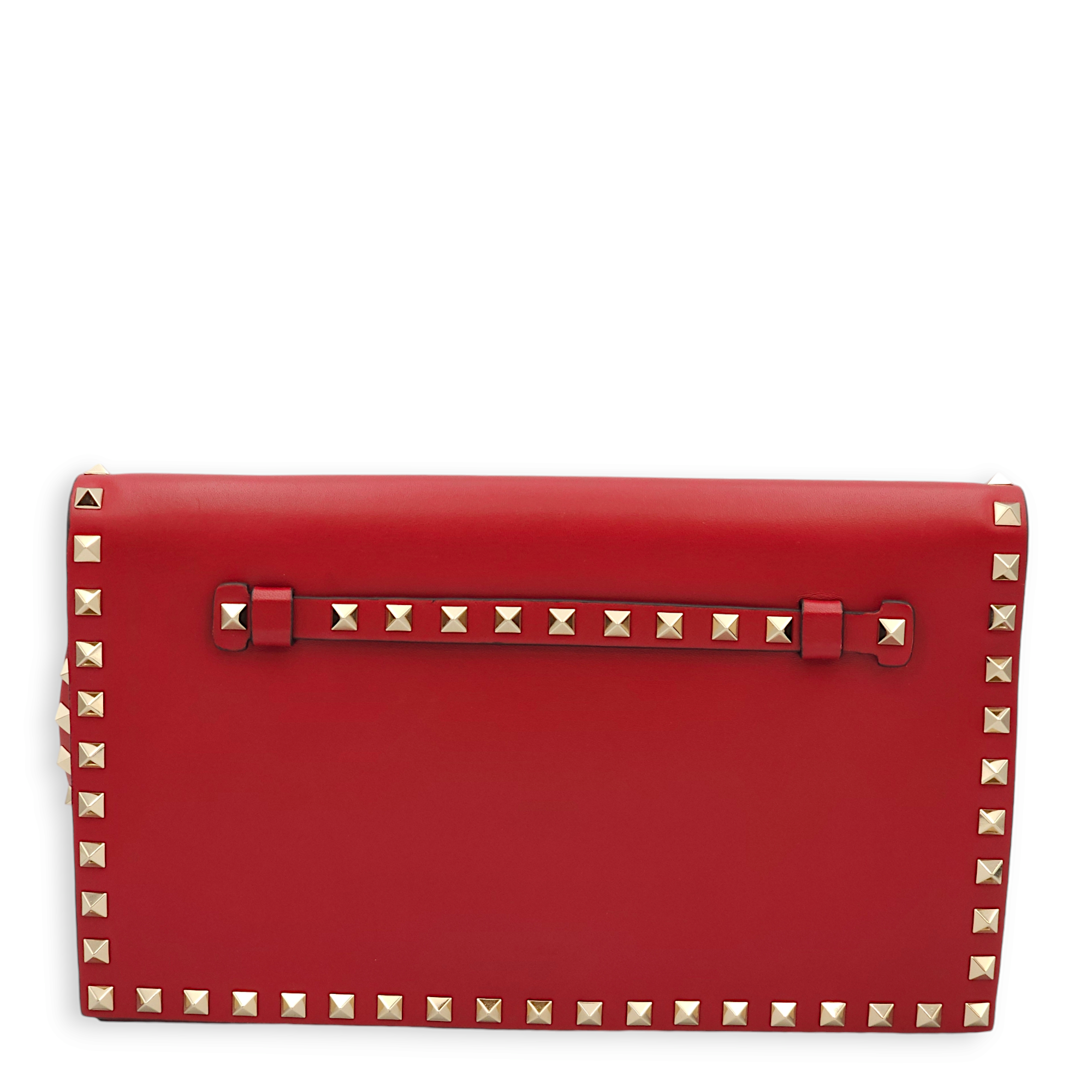 Studded Wristlet Red Clutch in Lambskin, Gold hardware