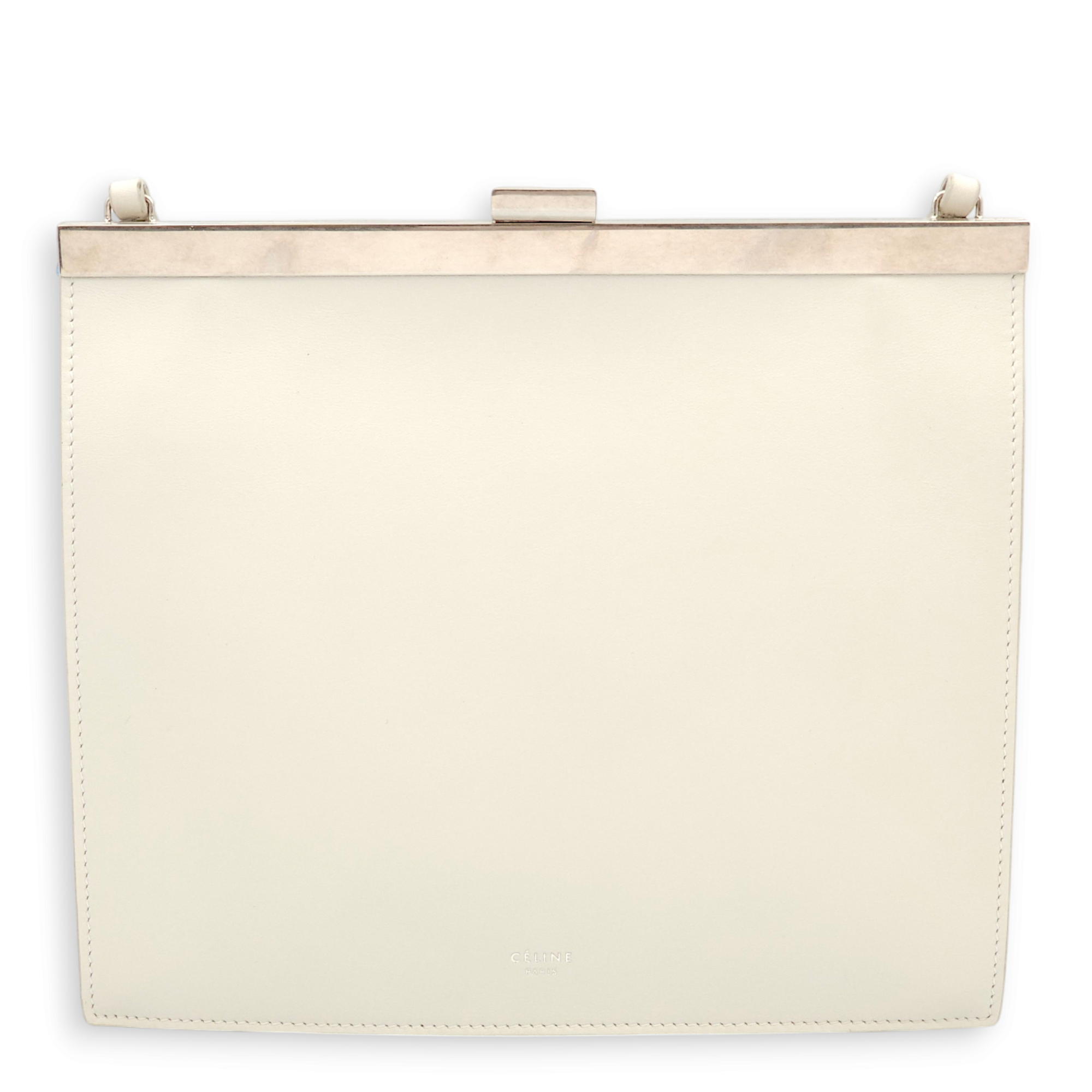 Clasp Mini White Crossbody Bag in Calfskin, Palladium hardware