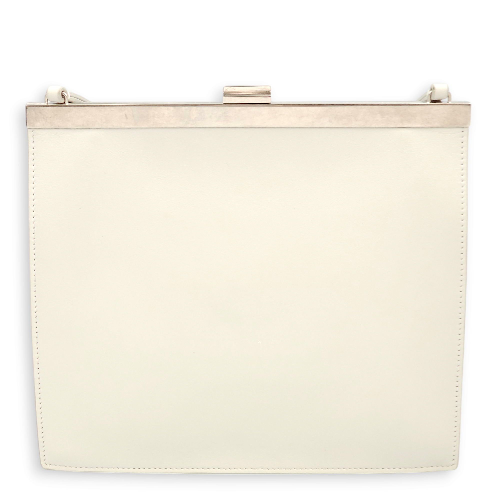 Clasp Mini White Crossbody Bag in Calfskin, Palladium hardware