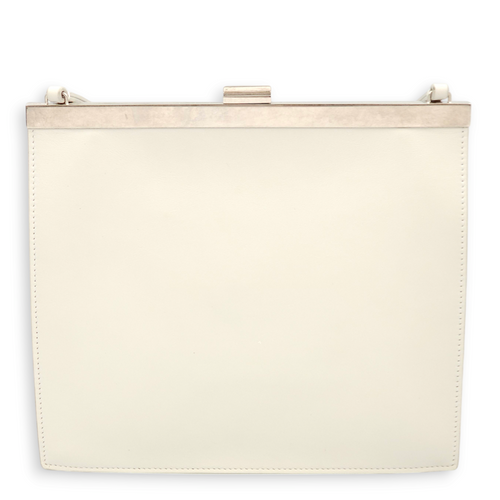 Clasp Mini White Crossbody Bag in Calfskin, Palladium hardware