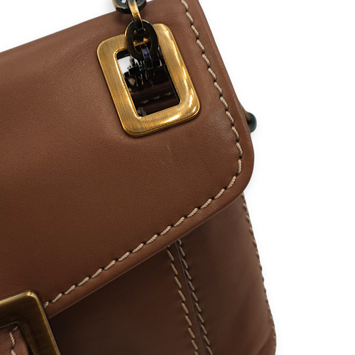 Metro Micro Brown Crossbody Bag in Calfskin, Gold hardware