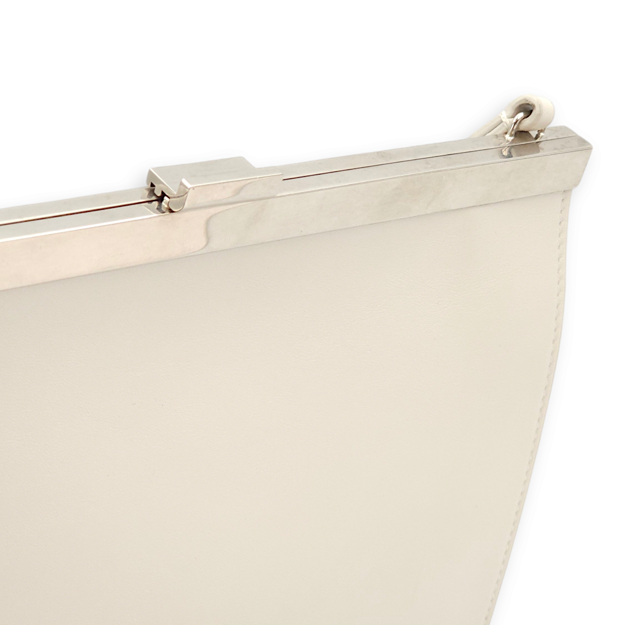 Clasp Mini White Crossbody Bag in Calfskin, Palladium hardware