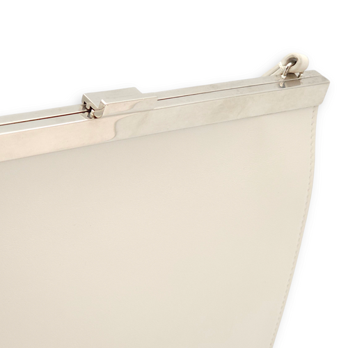 Clasp Mini White Crossbody Bag in Calfskin, Palladium hardware