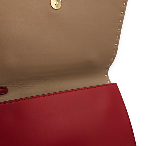 Studded Wristlet Red Clutch in Lambskin, Gold hardware