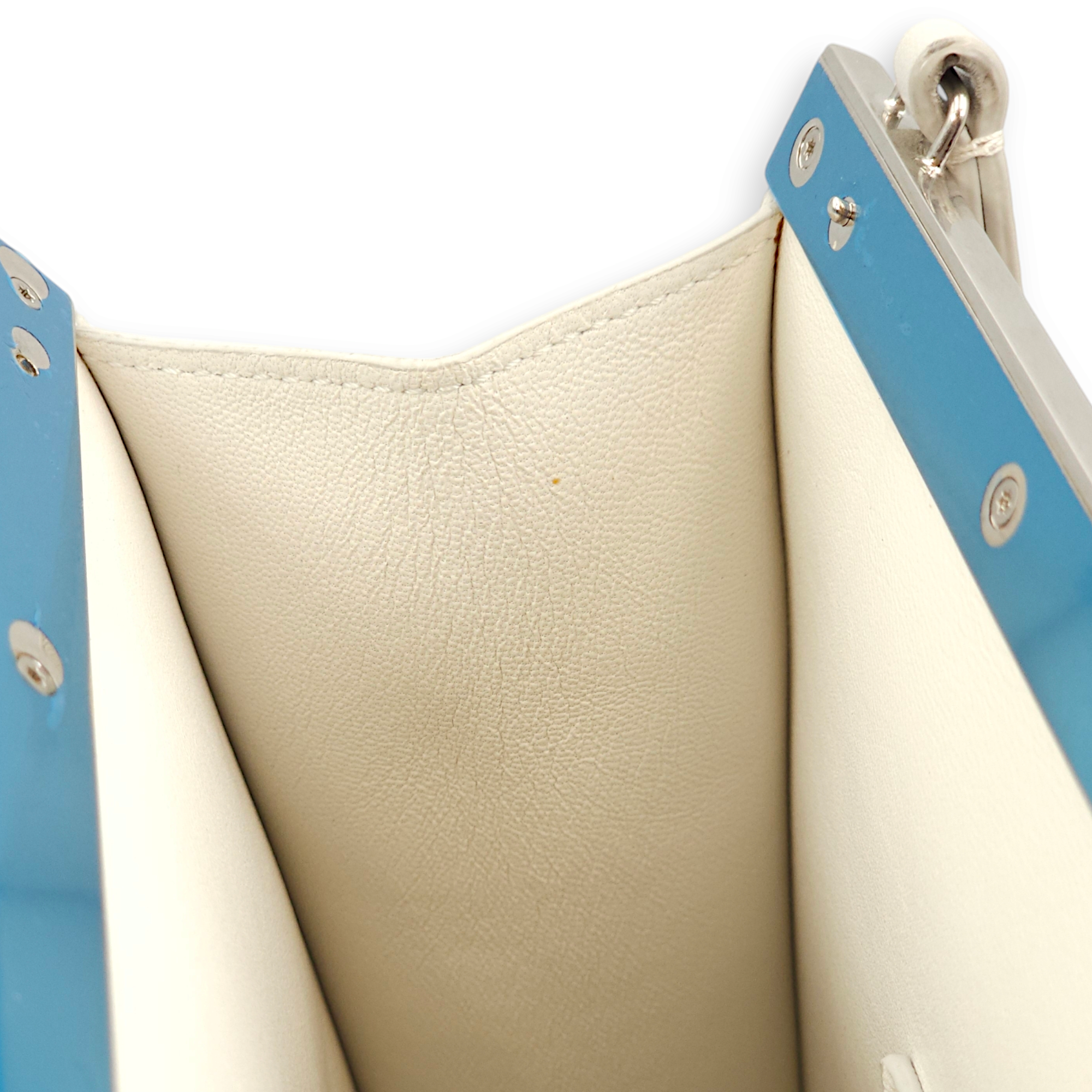 Clasp Mini White Crossbody Bag in Calfskin, Palladium hardware