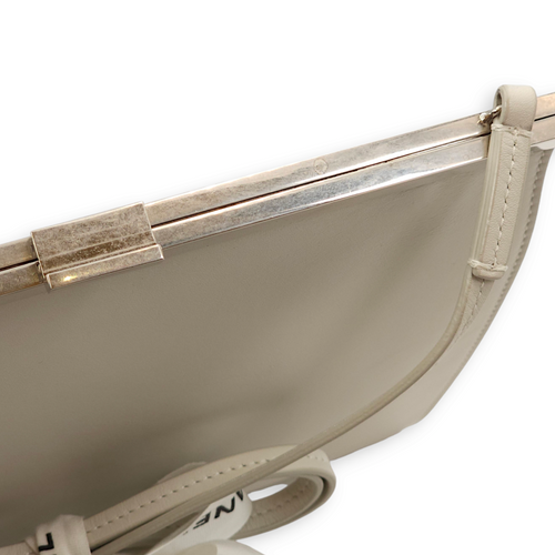 Clasp Mini White Crossbody Bag in Calfskin, Palladium hardware