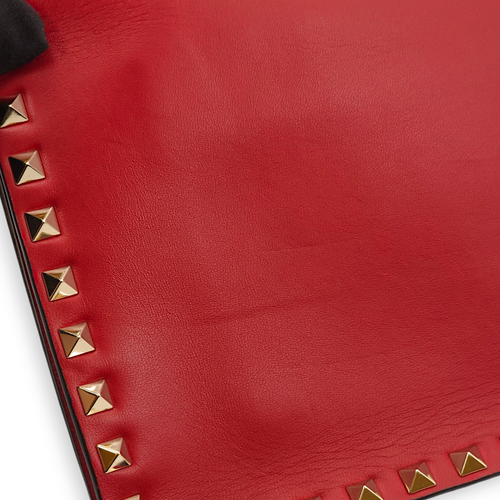 Studded Wristlet Red Clutch in Lambskin, Gold hardware