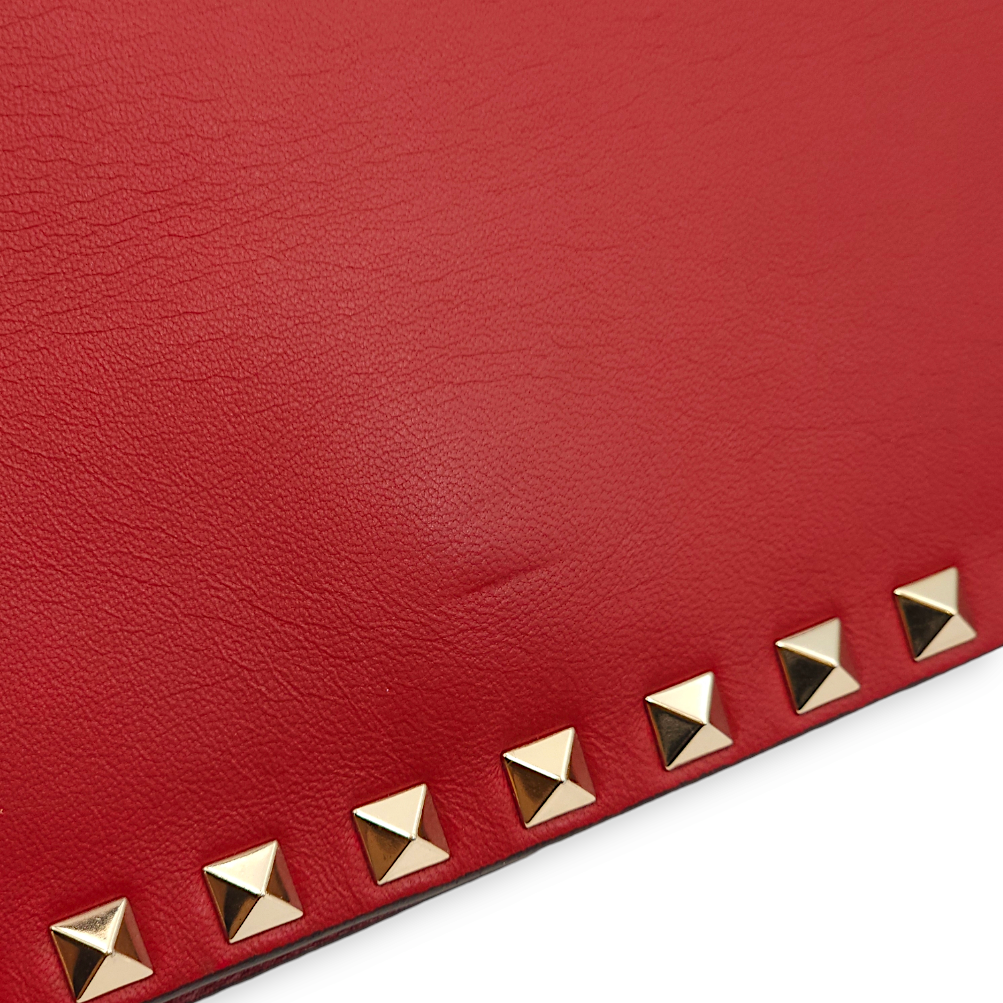 Studded Wristlet Red Clutch in Lambskin, Gold hardware