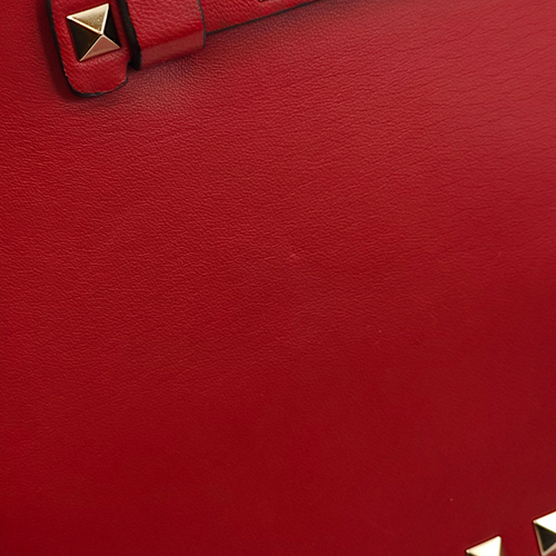 Studded Wristlet Red Clutch in Lambskin, Gold hardware