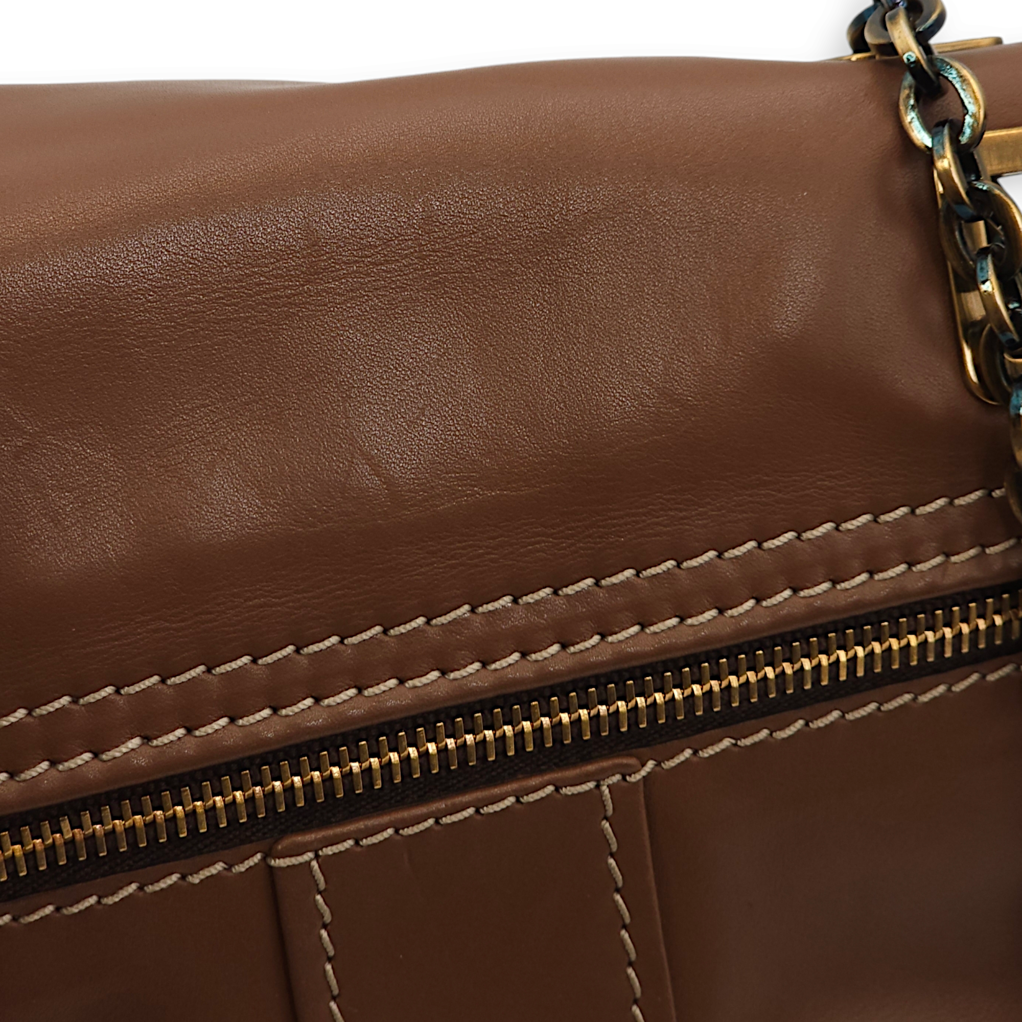 Metro Micro Brown Crossbody Bag in Calfskin, Gold hardware