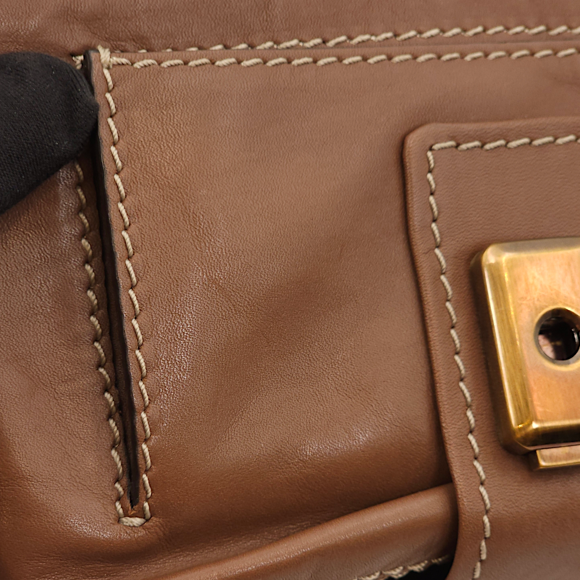 Metro Micro Brown Crossbody Bag in Calfskin, Gold hardware