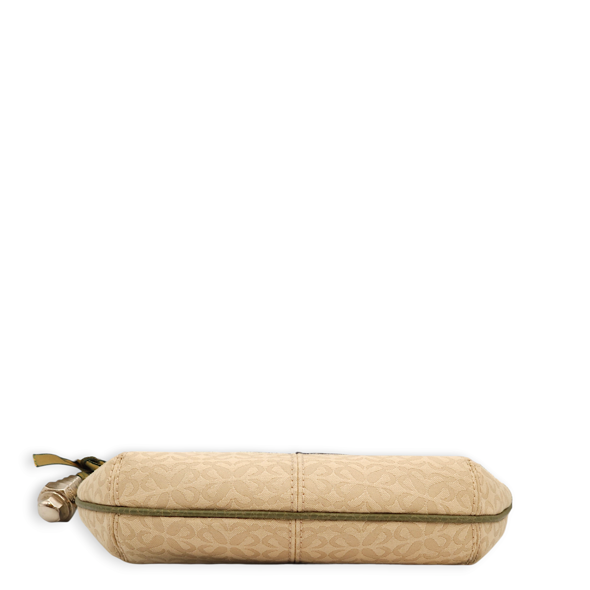 Hobo Mini Beige/Green Shoulder Bag in Calfskin/Fabric, Gold hardware