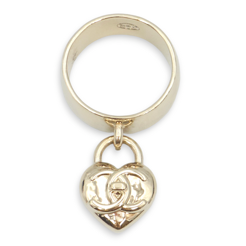 22B CC Dangling Heart Gold Ring, Gold hardware