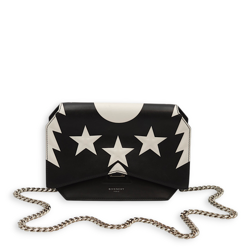 Stars Wings Print Bow Cut Black/White Crossbody Bag in Calfskin, Palladium hardware