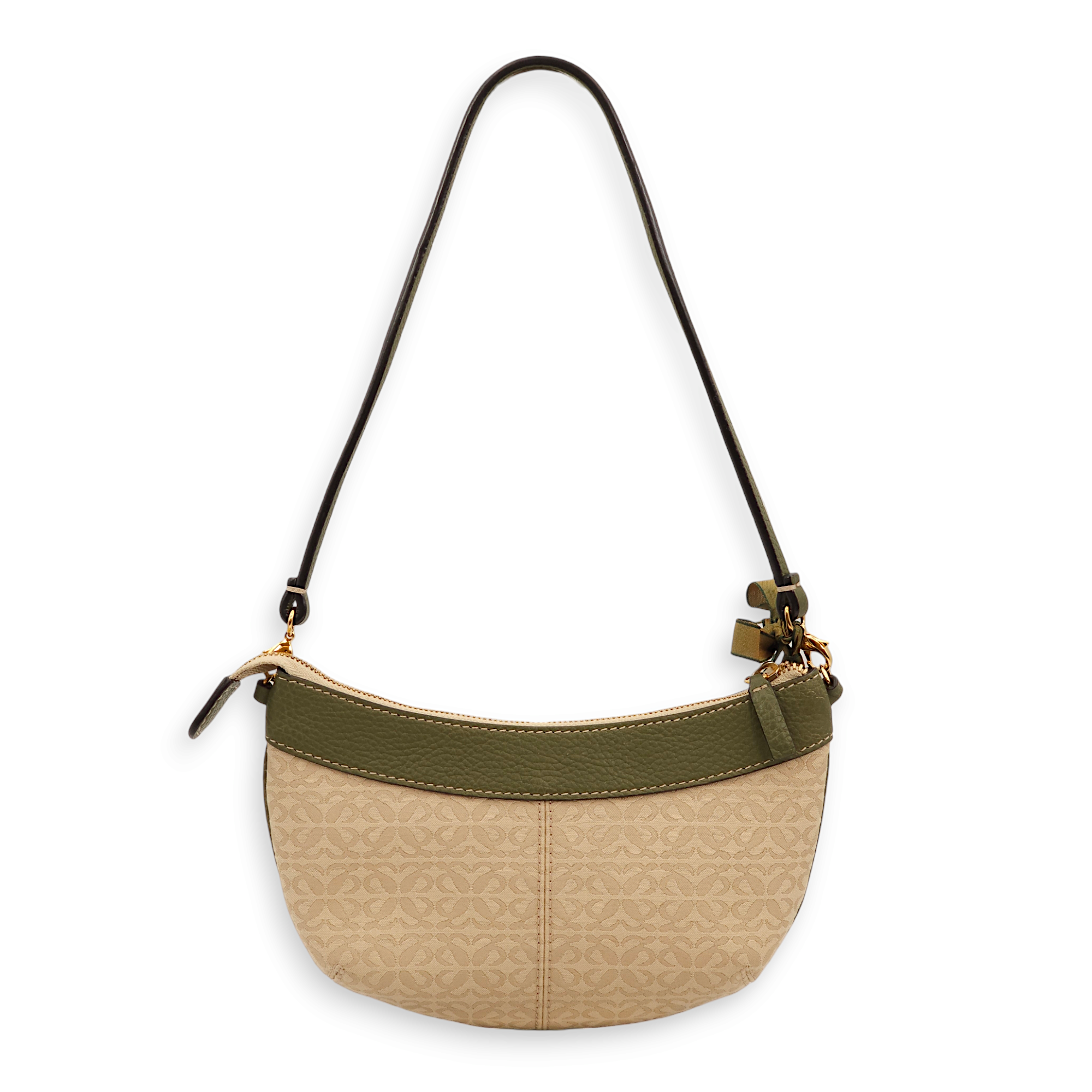 Hobo Mini Beige/Green Shoulder Bag in Calfskin/Fabric, Gold hardware