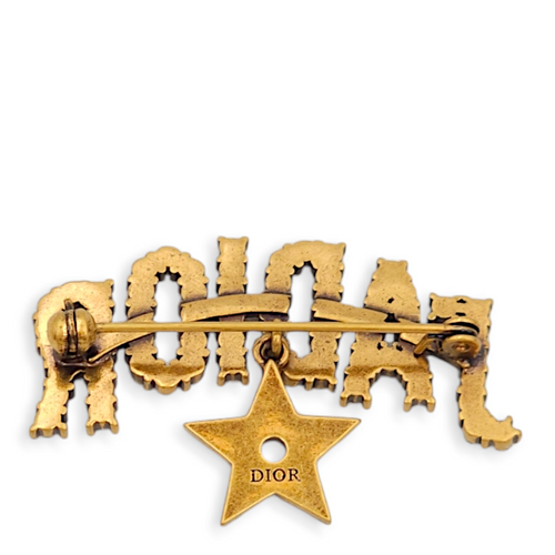 J’Adior dangling star Gold/White Brooch, Gold hardware